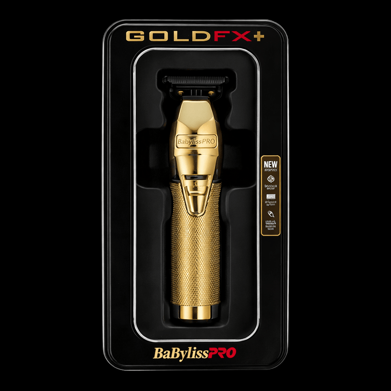 Gold hair trimmer in packaging with 'BaBylissPRO' branding on a black background