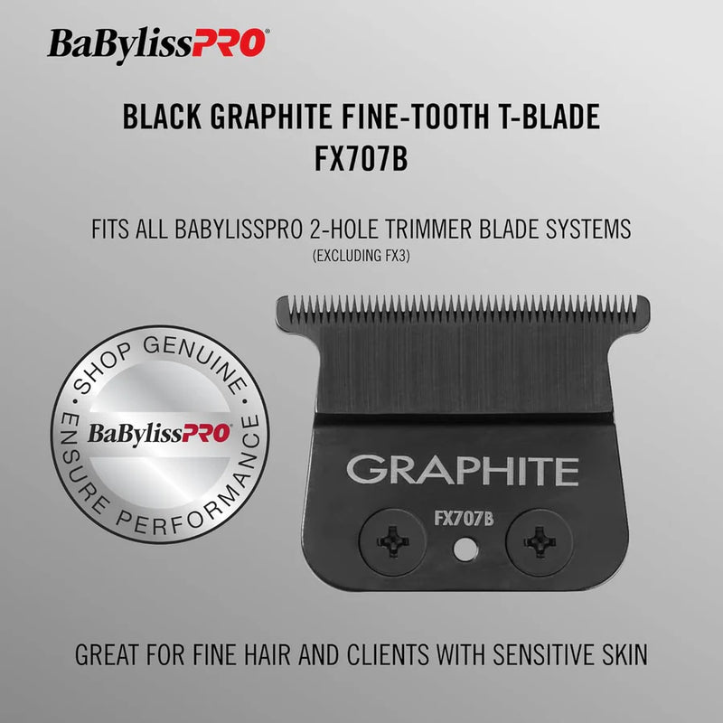 BaBylissPRO black graphite fine-tooth t-blade on a gray background