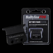 BaBylissPRO Graphite 2.0 deep tooth T-blade with packaging on a black background