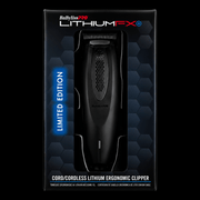 BaBylissPro Lithium FX+ cord/cordless lithium ergonomic clipper packaging on a black background