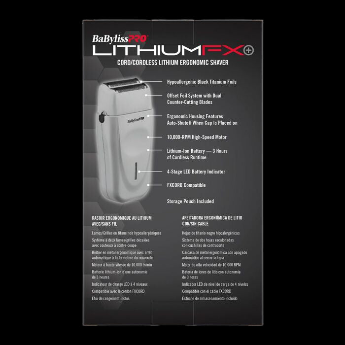 BaBylissPRO LithiumFX Plus Limited Edition grey foil shaver backside retail packaging