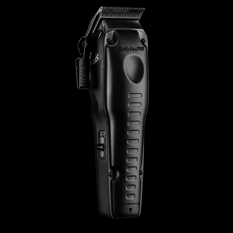 BaBylissPRO LO-PROFX Compact Clipper Black FX82 – angled side view with blade guard