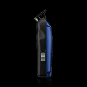 Blue and black hair trimmer on a black background