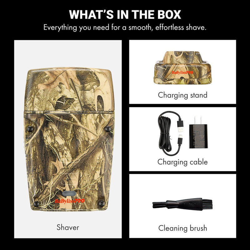 BaBylissPRO LO-PROFX Compact Shaver camo kit contents FXLPFS1CAM