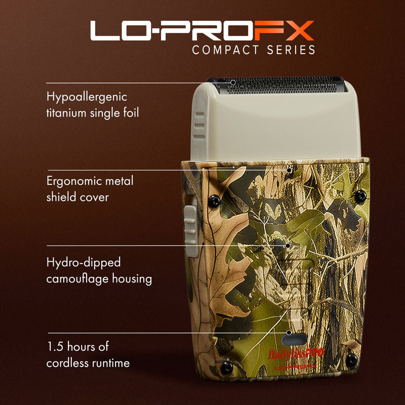 BaBylissPRO LO-PROFX Compact Shaver camo features single foil design FXLPFS1CAM