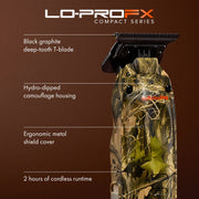 BaBylissPRO LO-PROFX Compact Trimmer camo features deep tooth blade FX72CAM