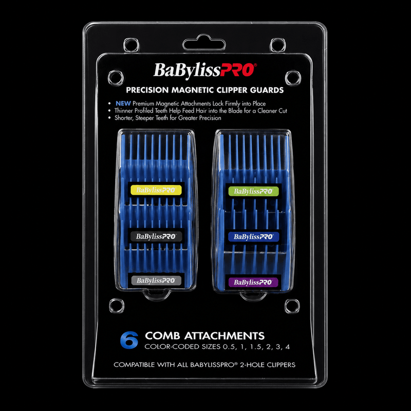 BaBylissPRO Precision Clipper Magnetic Guards – 6-piece color-coded set in retail packaging