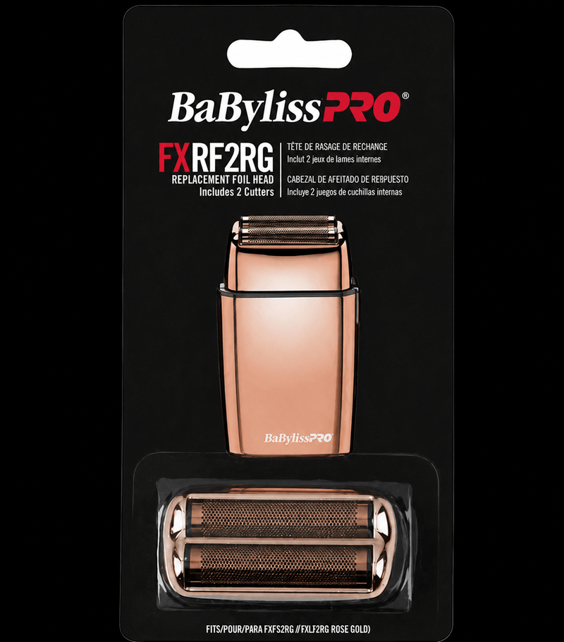 BaBylissPro rose gold electric shaver head packaging on a black background