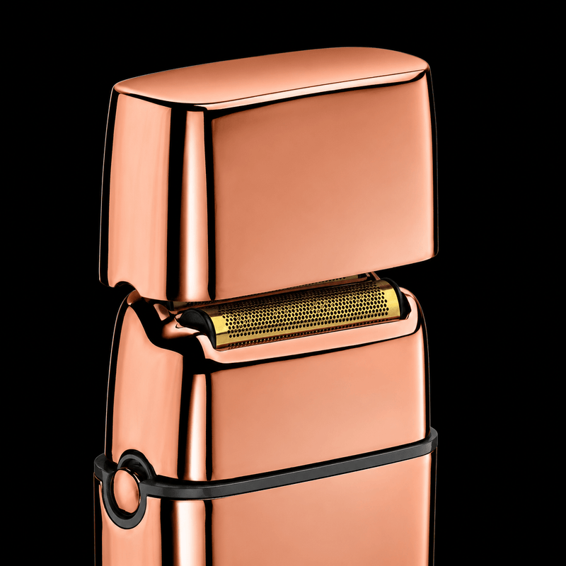 Close-up of the BaBylissPRO FXFS2RG offset double-foil system for skin-close fading and irritation-free finishes.
