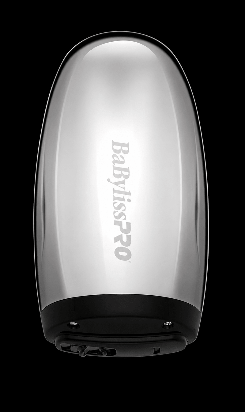 BaBylissPRO VIBEFX Silver Cordless Massager – angle view on black background