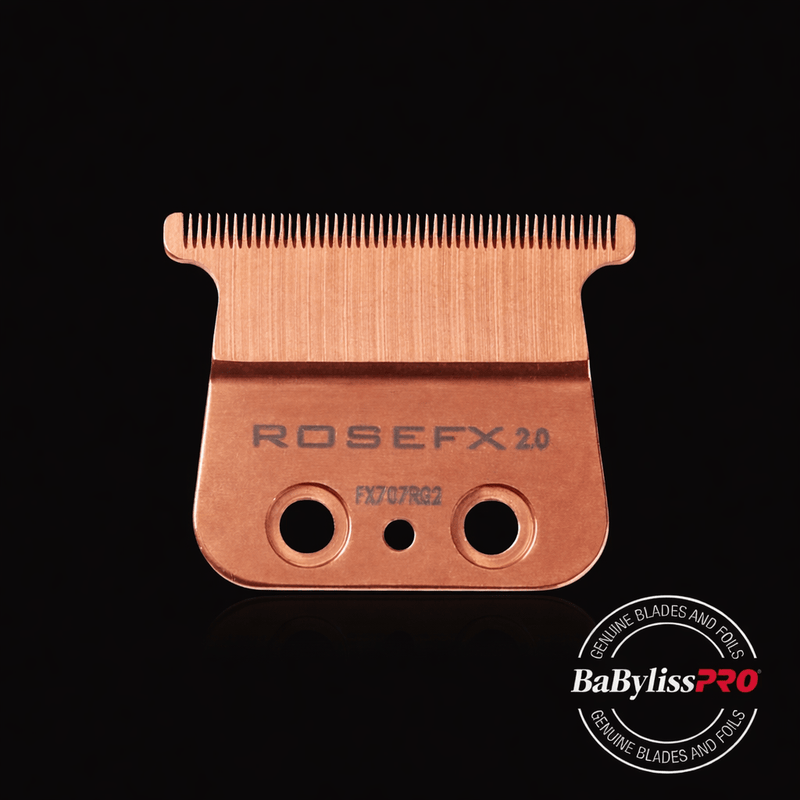 RoseFX 2.0 blade for hair cutting on a black background with BabylissPro logo.