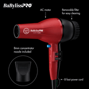 BaBylissPRO Super Turbo Hair Dryer with AC Motor Removable Filter and Concentrator Nozzle Available at Primos Barber Supply