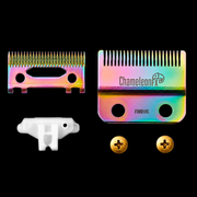 ChameleonFX grooming tool set with rainbow-colored comb and attachments on a black background