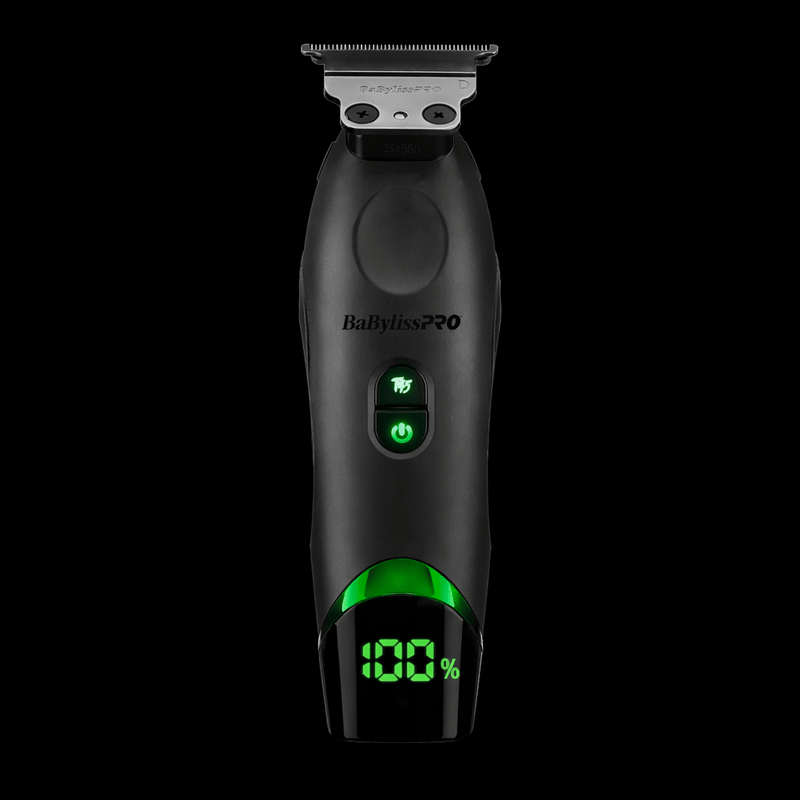 BaBylissPro hair trimmer with digital display on a black background