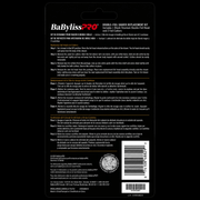 Back of a BabylissPro double foil shaver replacement kit packaging with text and barcode.