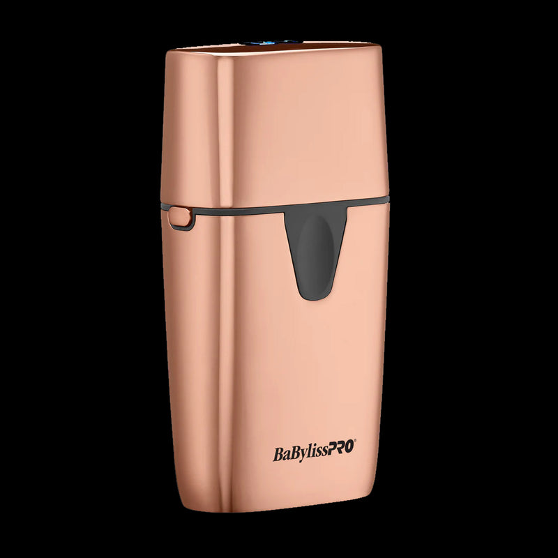 BaBylissPRO UVFOIL rose gold shaver side view with cap on