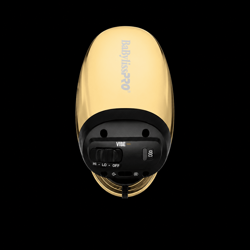 BaBylissPRO VIBEFX gold cordless massager front view professional barber tool