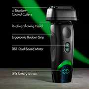 BaBylissPRO x Tomb45 FXT45FS features infographic showing cutters, pivoting head, grip, motor and LED screen