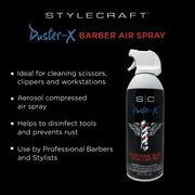 Barber air spray features for cleaning clippers scissors and workstation StyleCraft Duster X Primos Barber Supply