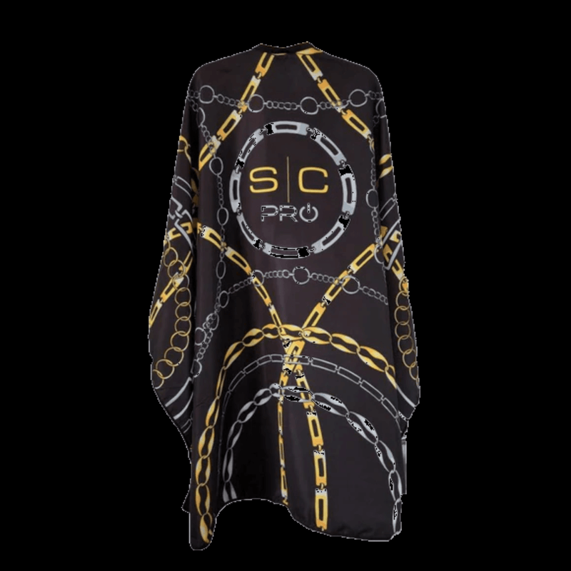 Black barber cape with gold chain design SC Pro professional haircut cape lightweight waterproof barber cape Primos Barber Supply