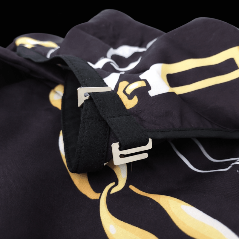 Barber cape material detail black and gold lightweight waterproof fabric professional barber cape Primos Barber Supply