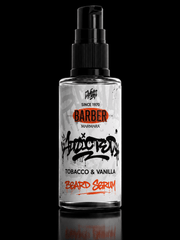 Bottle of 'Barber' Tobacco & Vanilla Beard Serum on a black background