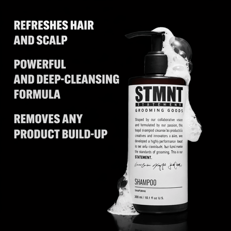 Barber shampoo deep cleansing foam removes product buildup refreshes hair and scalp STMNT Primos Barber Supply