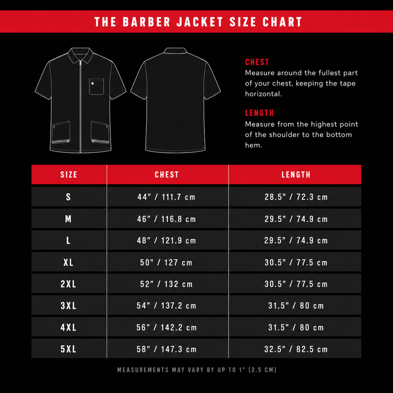 Barber Strong Barber Jacket size chart and fit guide