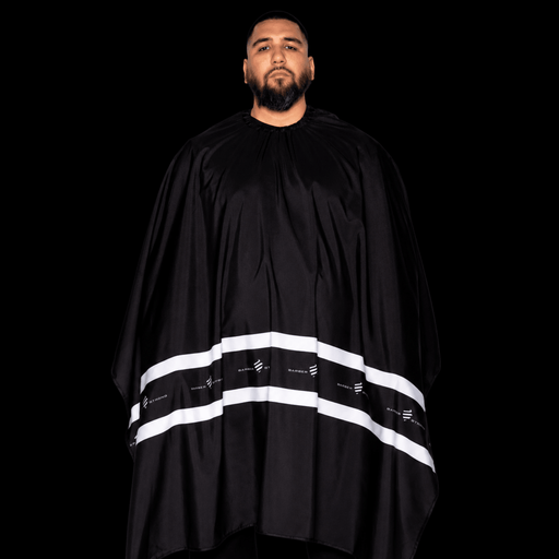 Barber Strong Cape XL – black with white stripes front overview