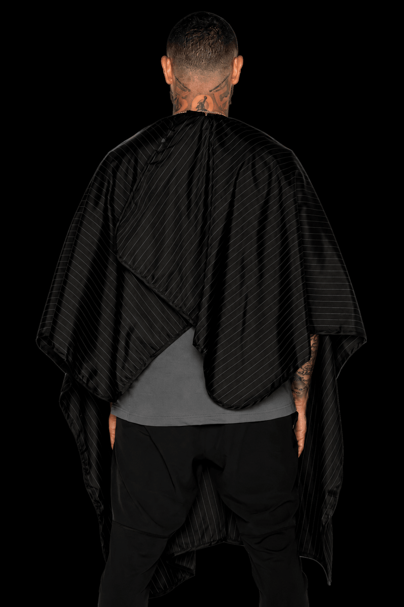 Barber Strong Classic Barber Cape Black Pinstripe – rear view
