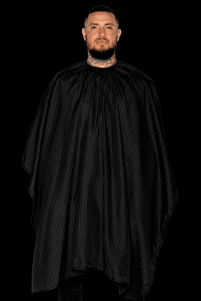 Barber Strong Classic Barber Cape Black Pinstripe – front view