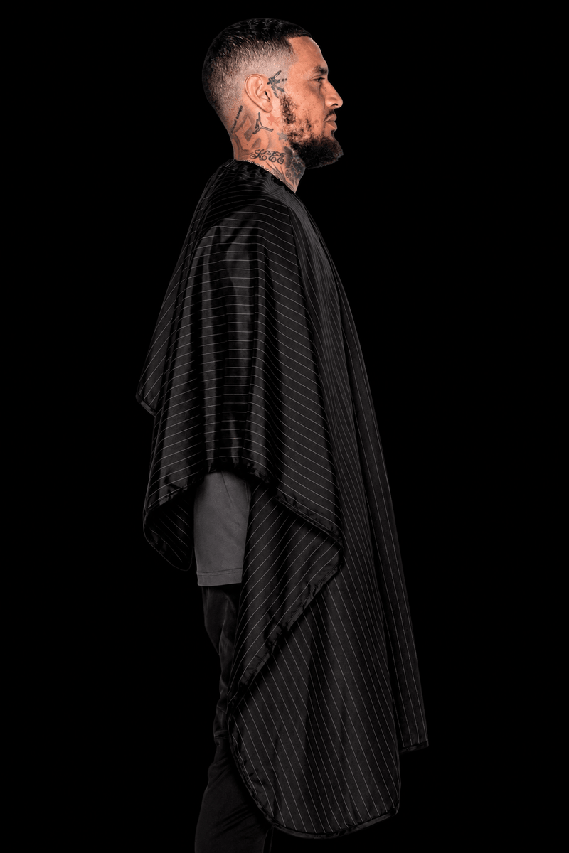 Barber Strong Classic Barber Cape Black Pinstripe – side profile