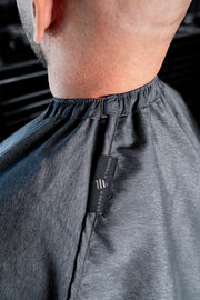 Barber Strong Classic Barber Cape Gunmetal Pinstripe – magnetic neck closure detail