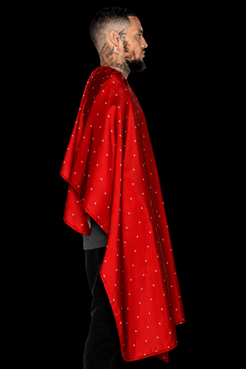 Barber Strong Shield Collection Barber Cape Red – side profile view