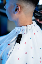 Barber Strong Shield Collection Barber Cape White – neck closure detail