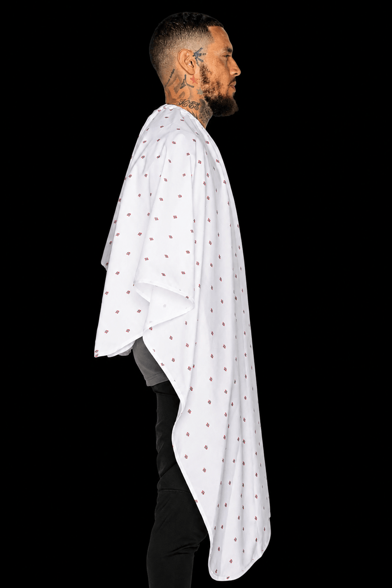 Barber Strong Shield Collection Barber Cape White – side profile view
