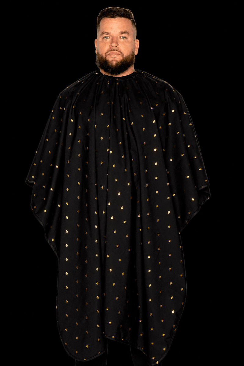 Barber Strong The Barber Cape Shield Collection 24K Gold barber cape front view