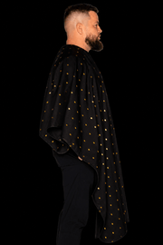 Barber Strong Shield Collection 24K Gold barber cape side profile view