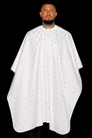 Barber Strong The Barber Cape Shield Collection 24K White Gold barber cape front view