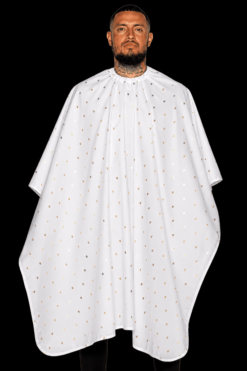 Barber Strong The Barber Cape Shield Collection 24K White Gold barber cape front view