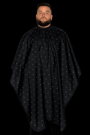 Barber Strong The Barber Cape Shield Collection barber cape in black front view