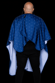 Barber Strong Shield Collection barber cape blue rear view
