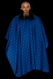 Barber Strong The Barber Cape Shield Collection barber cape in blue front view