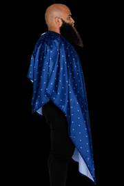 Barber Strong Shield Collection barber cape blue side profile view