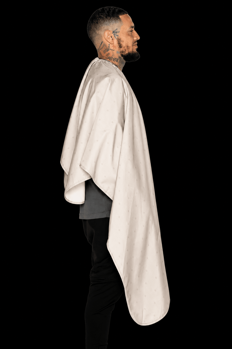 Barber Strong Shield Collection barber cape sand side profile view
