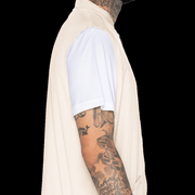Barber Strong Vest Khaki Large fabric texture detail on a black background