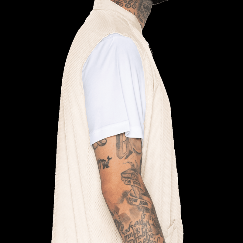 Barber Strong Vest Khaki Large fabric texture detail on a black background