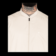 Barber Strong Vest Khaki Large zipper detail on a black background
