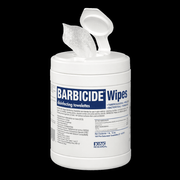 Barbicide wipes canister open with disinfecting wipe for barber tools and surfaces