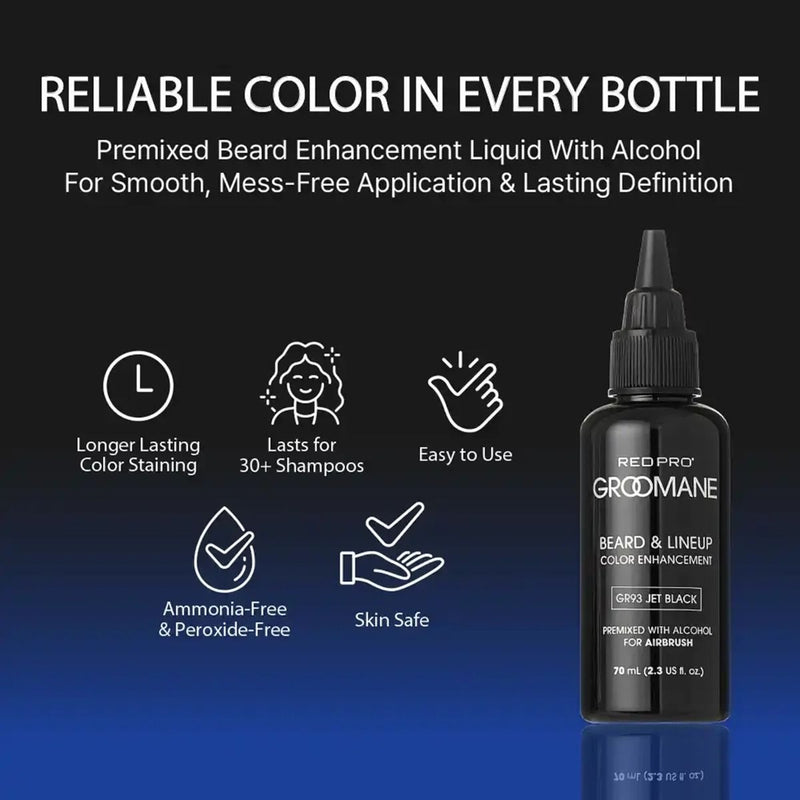 Beard lineup color enhancement spray features long lasting color easy airbrush application and skin safe formula